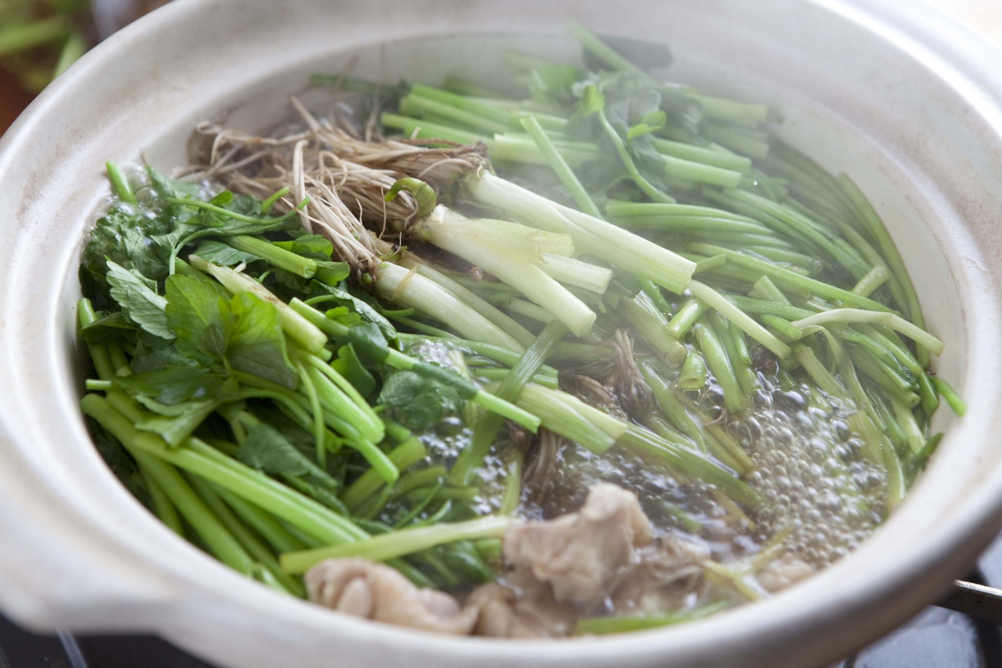 Seri nabe - a Japanese style hotpot stew cooked with parsley